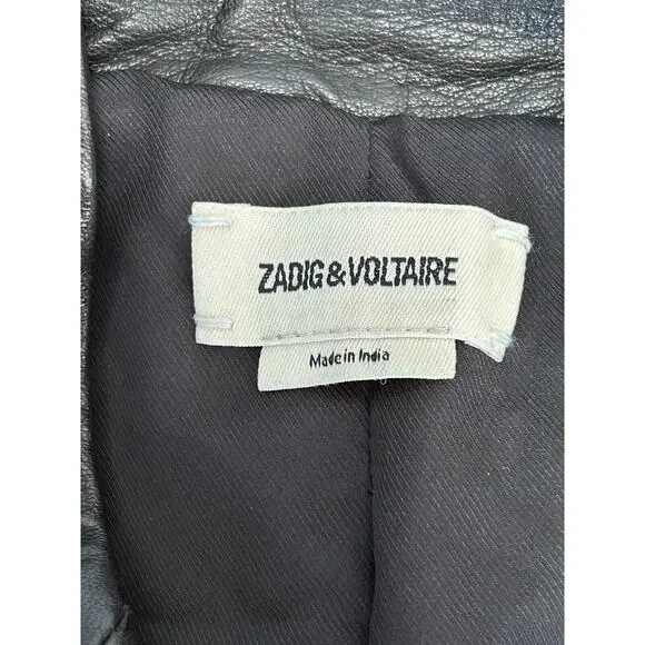 Zadig & Voltaire Loon Spi Biker Jacket Womens Small Black Lamb Leather‎ NWT - Picture 10 of 16